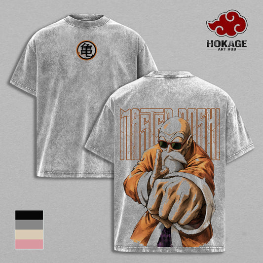 Master Roshi - DBZ Turtle Hermit Double Printed Graphic Tee, Heavy Cotton Oversized Shirt, Vintage Washed Streetwear For Men, Gift For Anime Lovers And DBZ Fans