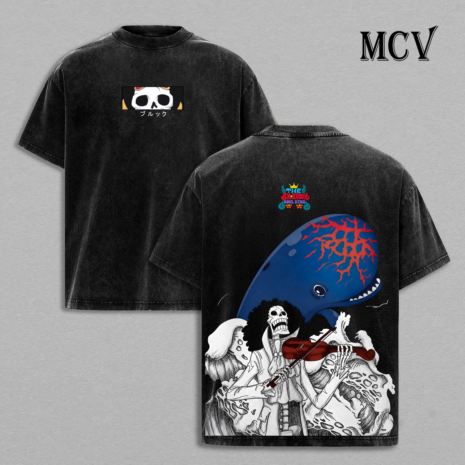 Brook x Laboon One Piece Washed T-Shirt, Vintage Anime Oversized Tee, Heavy Cotton Shirt