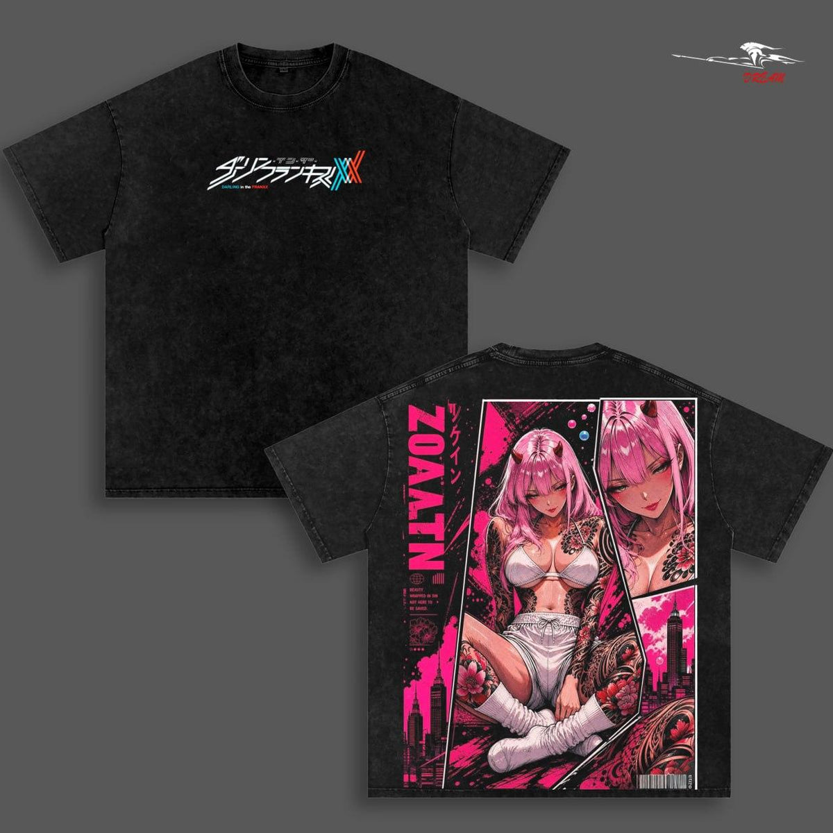 Zero Two Darling in the Franxx Anime Double Printed Vintage Washed Tee.
