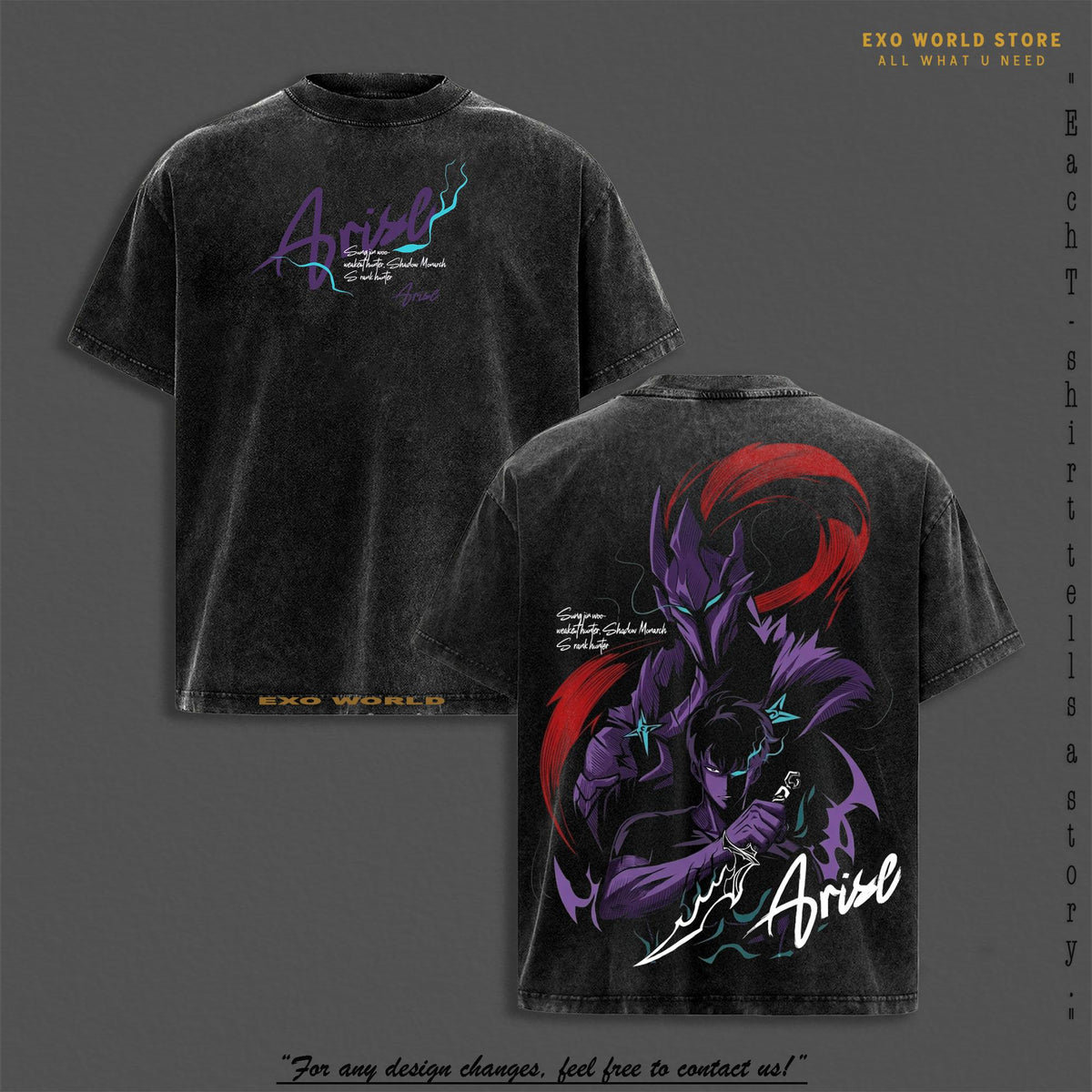 Sung Jin-Woo x Igris Tee Washed – Solo Leveling Vintage Washed Heavy Cotton Oversized Anime Manhwa T-Shirt & Hoodie Double Printed Retro Unisex Streetwear Shadow Monarch Commander Edition Perfect Gift for Anime Fans