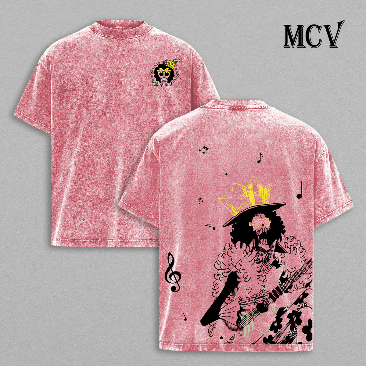 Brook One Piece Washed T-Shirt, Vintage Anime Oversized Tee, Heavy Cotton Streetwear Shirt