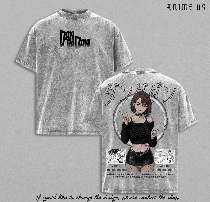Momo Ayase Dandadan shirt Vintage Washed Unisex Anime Graphic T-Shirt, Double-Sided Print, Soft Cotton Streetwear, Casual Short Sleeve Top, Gift for Anime Fans, Dandadan Lover, Gift Her.