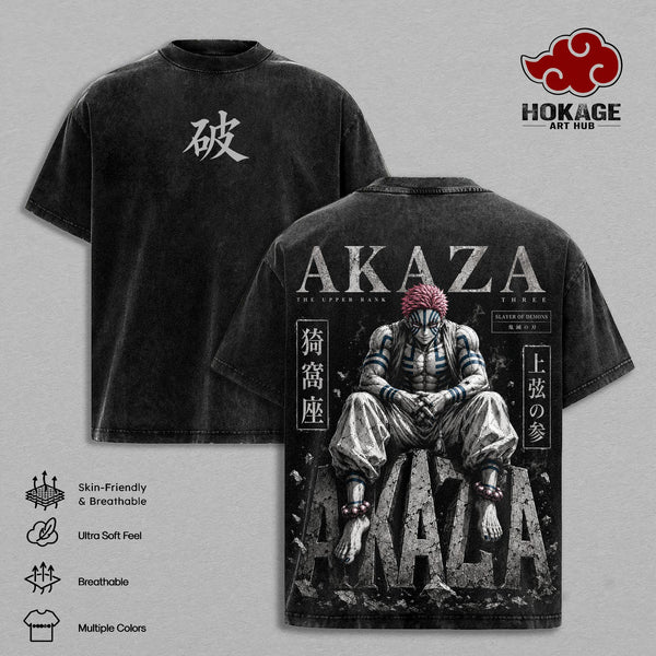 Infinity Castle Vintage Washed Anime T-Shirt - Akaza Graphic Tee, Upper Moon Demon Streetwear Oversized Heavy Cotton Unisex Shirt, Demon Slayer Retro Manga Gift for Men & Women