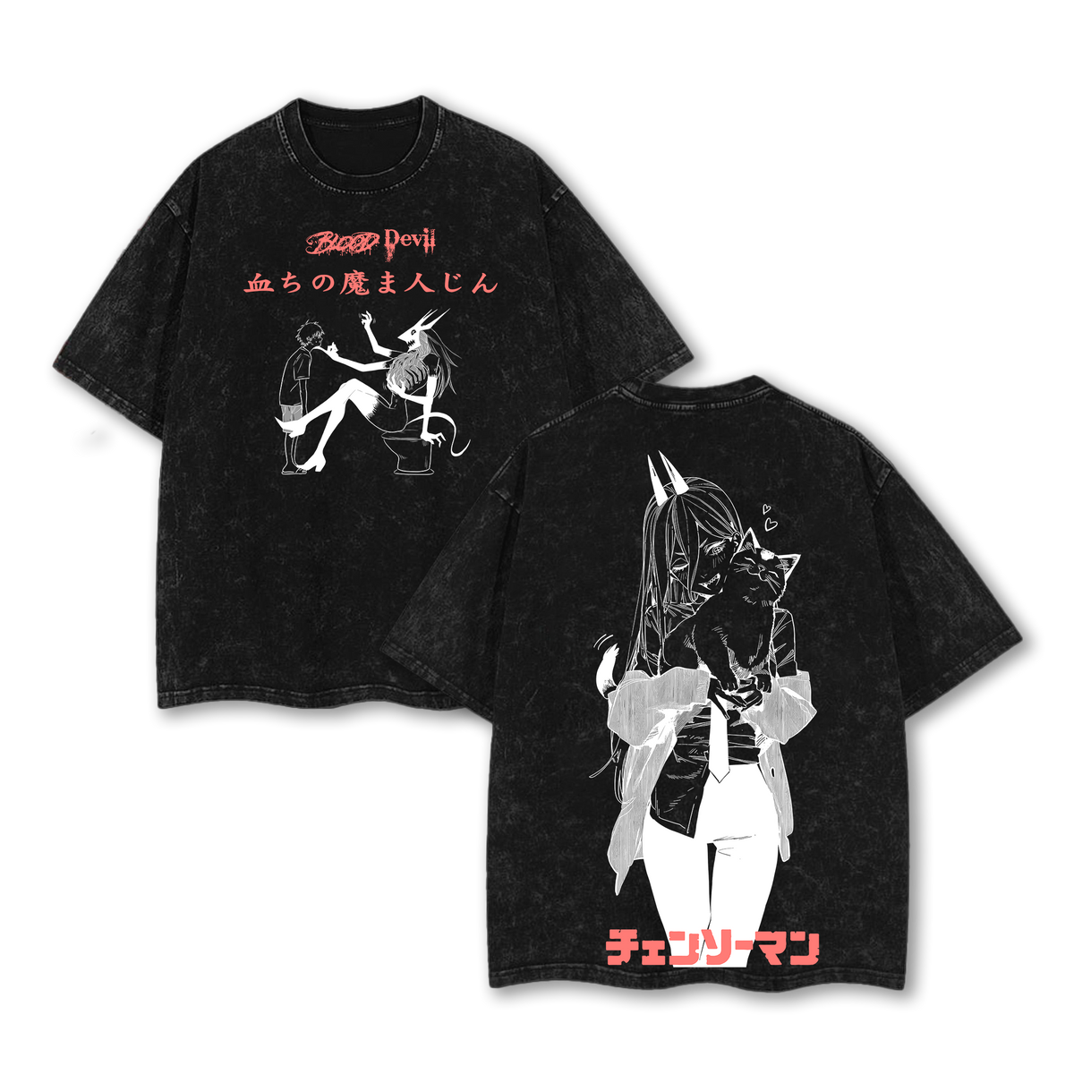 Blood Devil Chainsaw Man Anime Double Printed Vintage Washed Tee