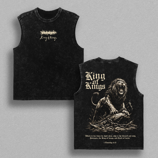 King of Kings Jesus Lion Vintage Washed Oversized T-Shirt, Heavy Cotton Christian Faith Graphic Tee, Biblical Lion of Judah Streetwear, Unisex Religious Shirt, Powerful Jesus Apparel Gift for Believers