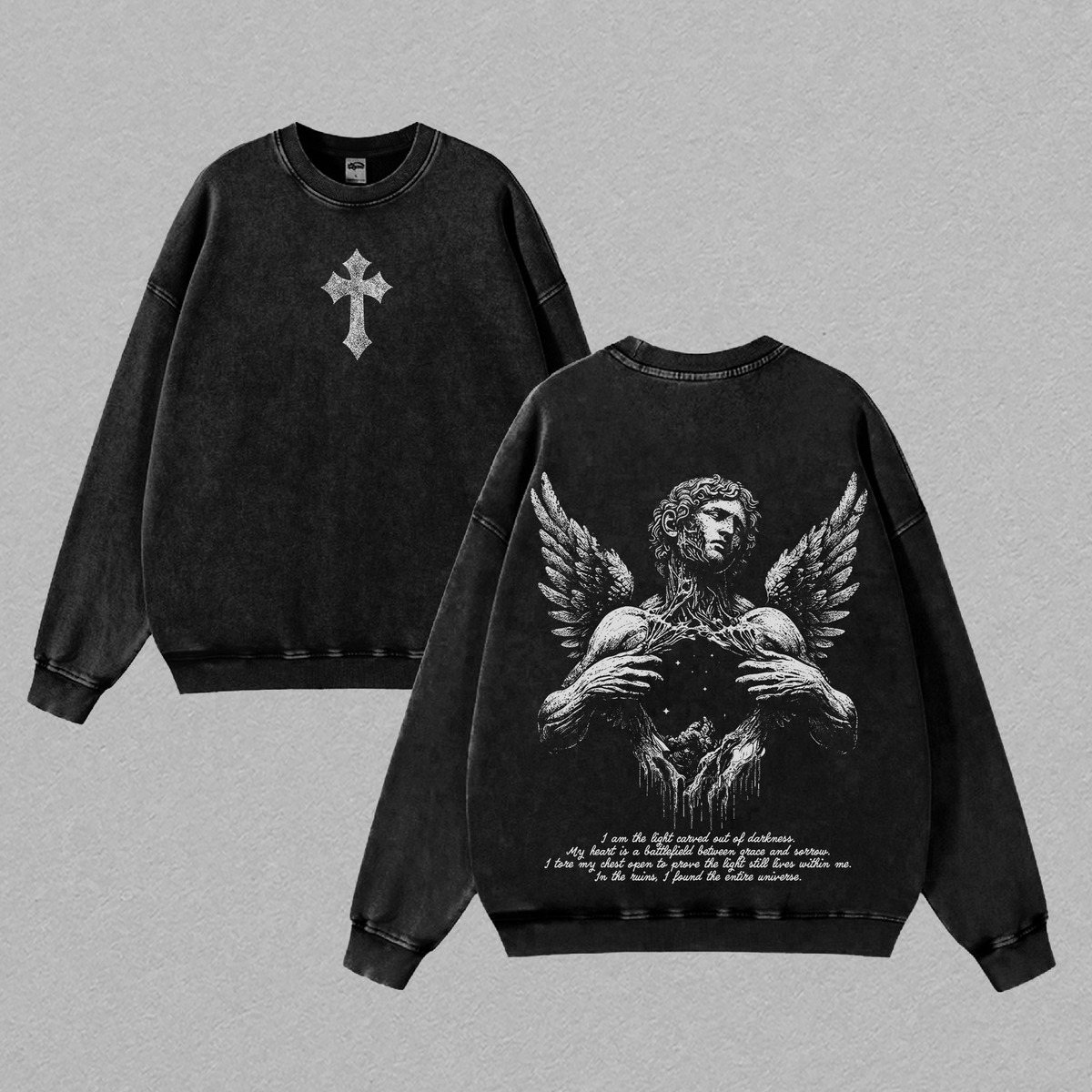 Fallen Angel Vintage Washed Tee  Dark Aesthetic Streetwear  Broken Wings Faith Graphic Shirt  Light Within Darkness Design  Emotional Art Tee  Jesus Apparel Christian Bible Verse