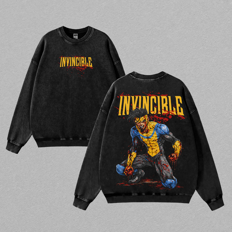 Invincible Viltrumite Collection Washed Tee – Inspired Anime Graphic Double Printed T-Shirt, Menswear Heavy Cotton Unisex Oversize Streetwear Vintage Retro, Multiverse Power Edition