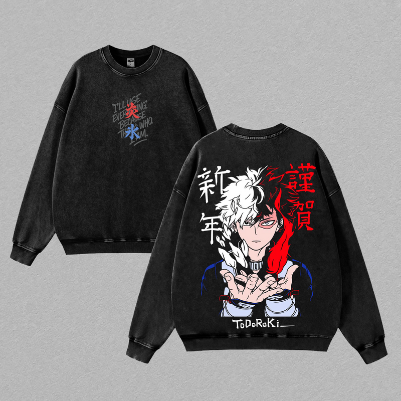Shoto Todoroki My Hero Academia T-Shirt, Vintage Washed Anime Graphic Tee, Back Print Oversized Heavyweight Cotton Shirt, MHA Streetwear, Unisex Anime Fashion, Gift for My Hero Academia Fans