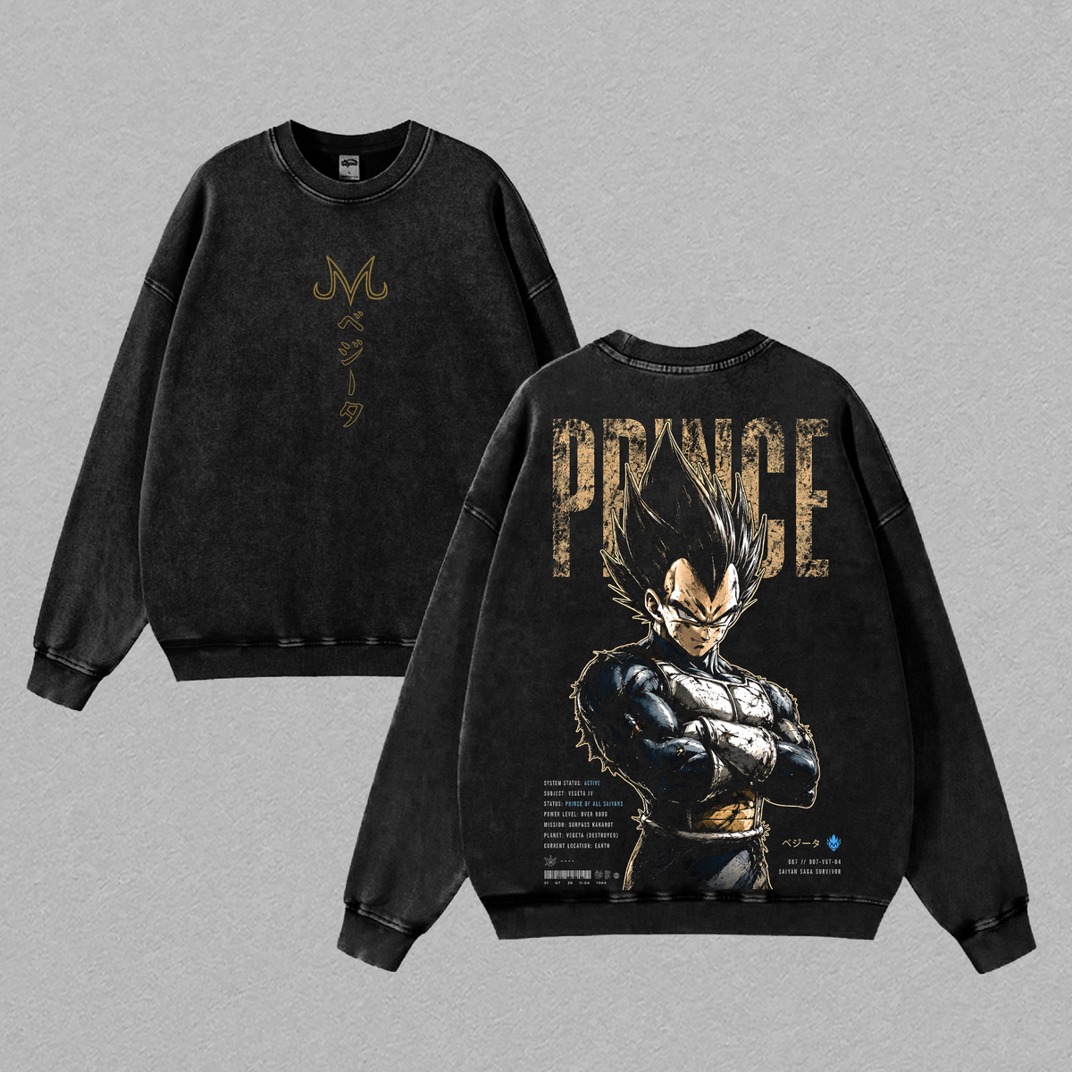 Vegeta Saiyan Prince Dragon Ball Z Vintage Washed T Shirt, Anime Warrior Graphic Tee, Oversized Heavyweight Cotton Streetwear Top Tshirt, Gift for Anime Fans Men & Women