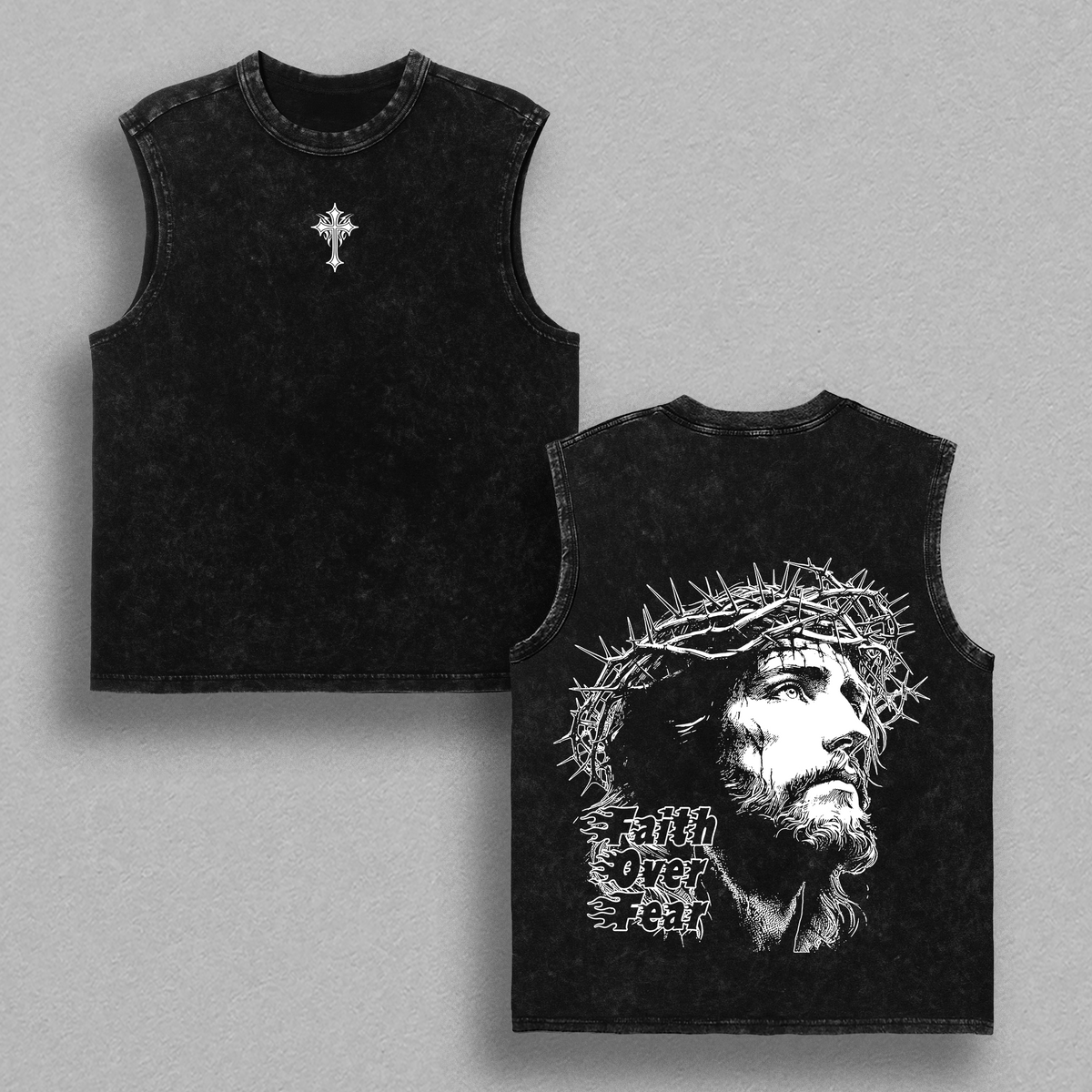 Faith Over Fear Jesus Christ Vintage Washed T-Shirt / Sweatshirt / Hoodies | Christian Streetwear Tee | Cross Graphic Shirt | Heavy Cotton Tee | Religious Gift for Faith Believers