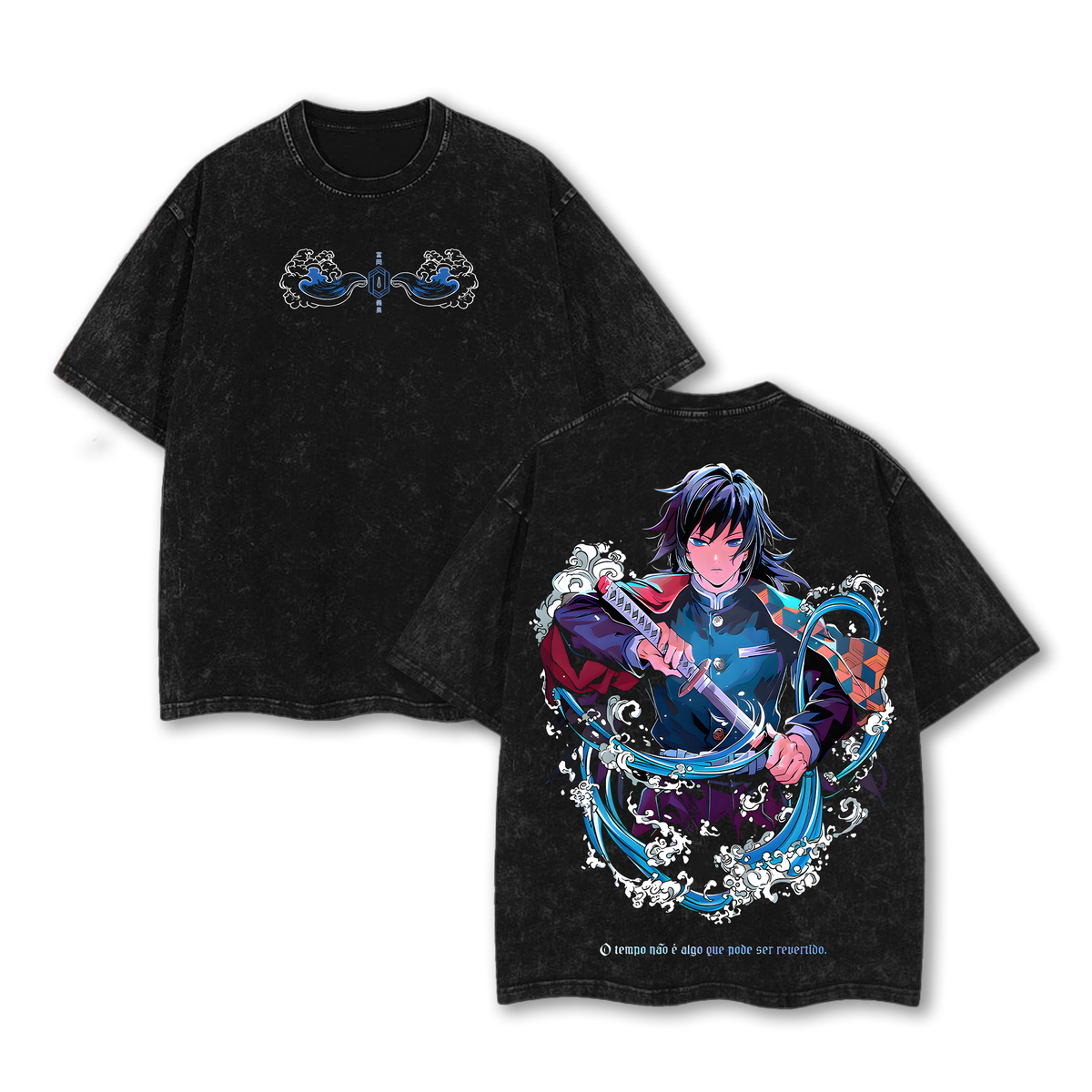 Giyu Tomioka - Demon Slayer Anime Double Printed Vintage Washed Tee Unisex Oversize Anime Manga Washed Heavyweight Cotton T-shirt