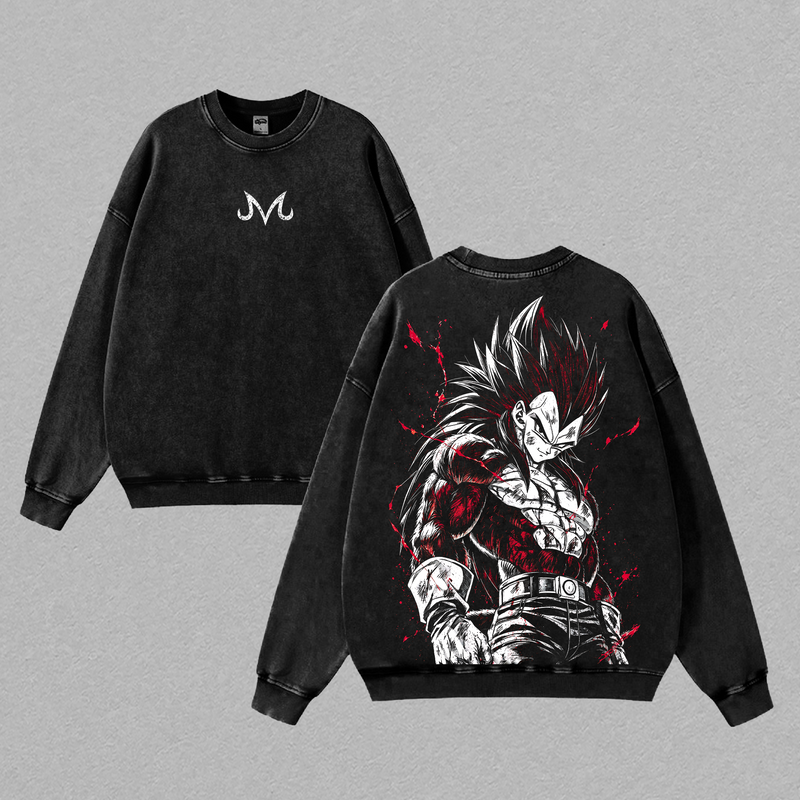 SSJ Final Shine Attack Washed Tee - SSJ4 Vintage Anime T-Shirt SSJ4 Prince of ''Saiyans'' Graphic Tee Oversized Heavyweight Cotton Shirt Unisex Manga Streetwear Top Gift for DBZ Fans back