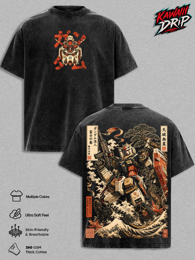 Gundam RX-78 Vintage Washed T Shirt Mobile Suit Gundam Graphic Tee Japanese Mecha Streetwear Oversized Heavyweight Cotton Top Classic Menswear Clothes Apparel Gift for Men Women