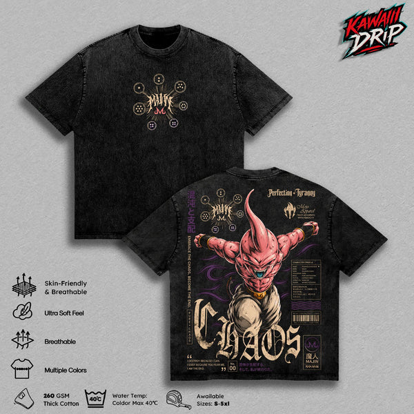 Majin Buu DBZ Vintage Washed T-Shirt, Majin Kid Buu Chaos Graphic Tee, DBZ Villain Anime Streetwear Shirt, Oversized Heavy Cotton Unisex Manga Tee, DBZ Fan Gift for Men & Women