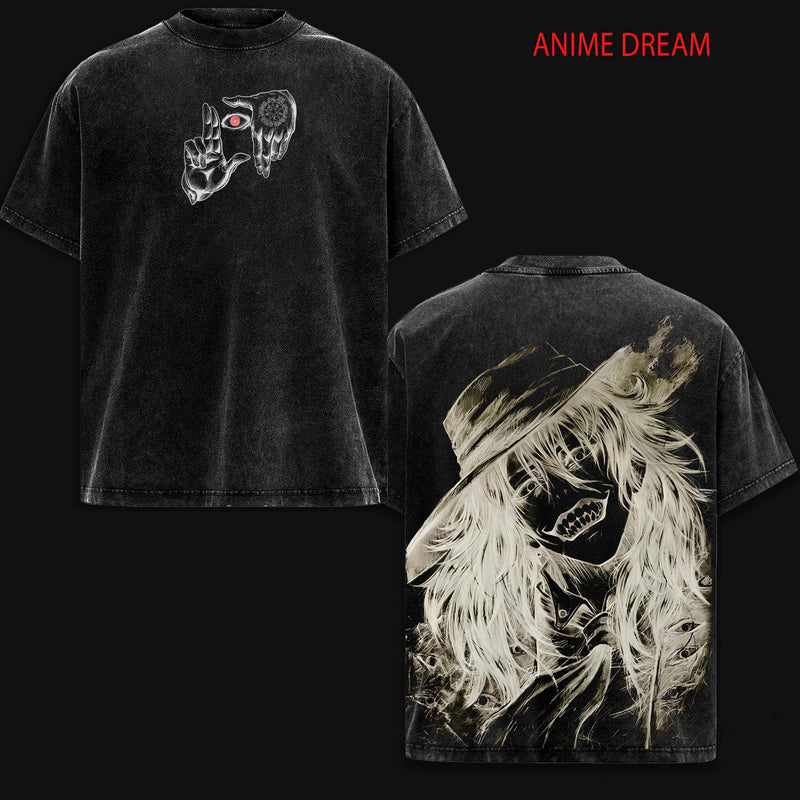 Alucard Hellsing Anime Double Printed Vintage Washed Tee Unisex Oversize Anime Manga Washed Heavyweight Cotton T-shirt