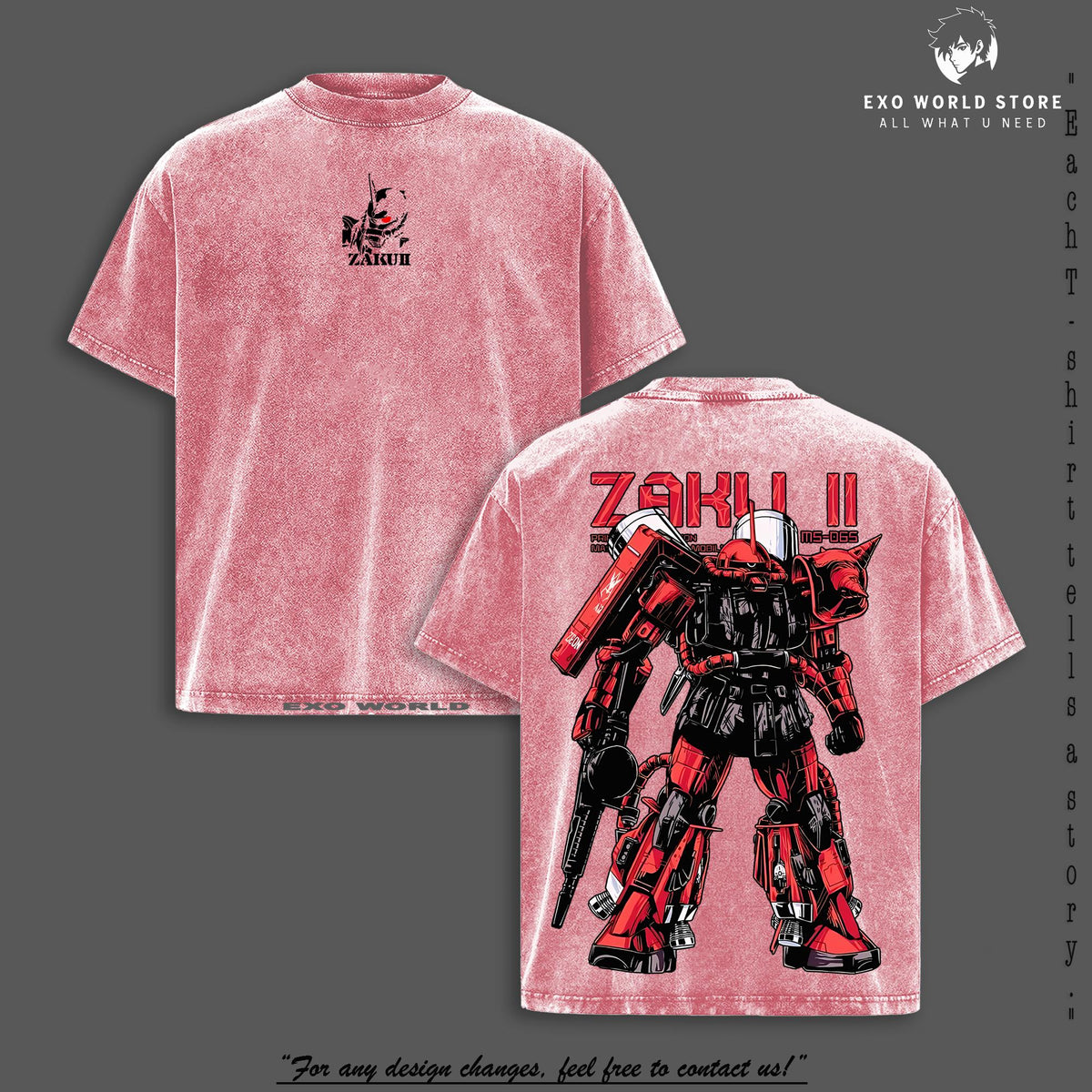 Gundam Mobile Suit V2 Zaku II MS-065 - Gundam Anime Double Side T-Shirt, Unisex Mineral Anime Manga Washed Heavy Cotton T-shirt, Gift For Anime Fan, Anime Lover