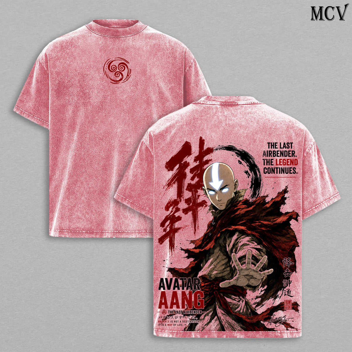 Aang Avatar Tee – Aang Vintage Washed T-Shirt | Avatar The Last Airbender | Airbender Warrior | Anime Graphic Tee | Heavy Cotton Unisex Oversized Streetwear Top