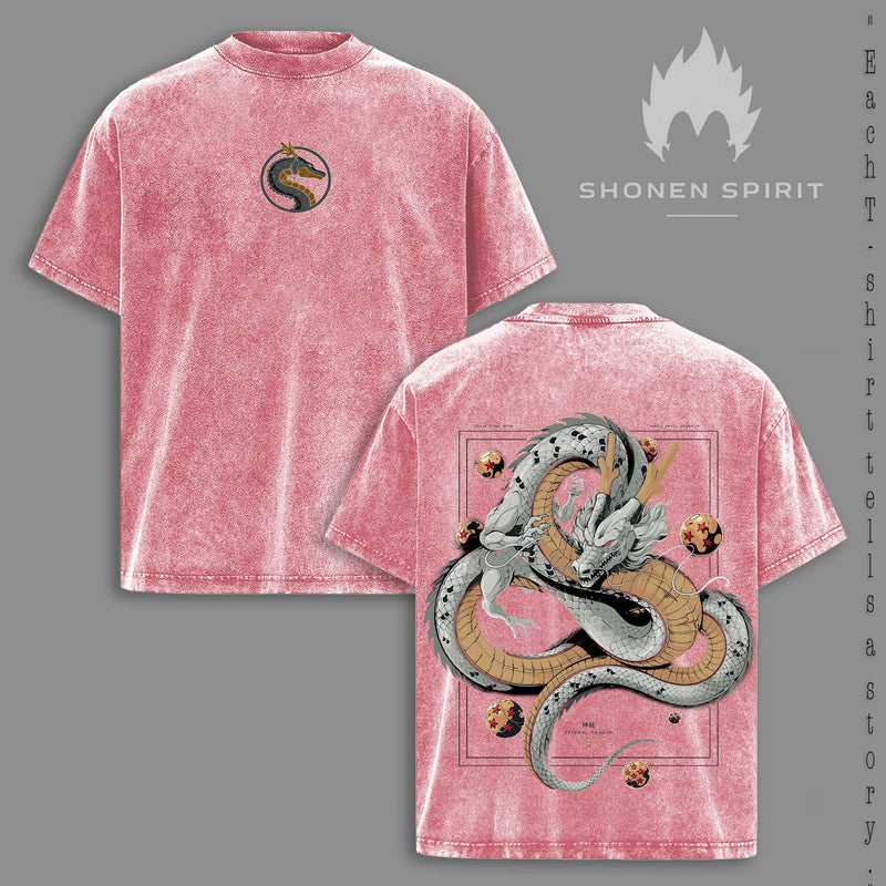 Eternal Dragon T-Shirt, Legendary Dragon Spirit Tee, Mystic Fantasy Graphic Shirt, Vintage Washed Anime-Inspired Top, Oversized Streetwear Outfit, Ancient Power Design, Mythical Creature Apparel, Epic Warrior Aesthetic Tee