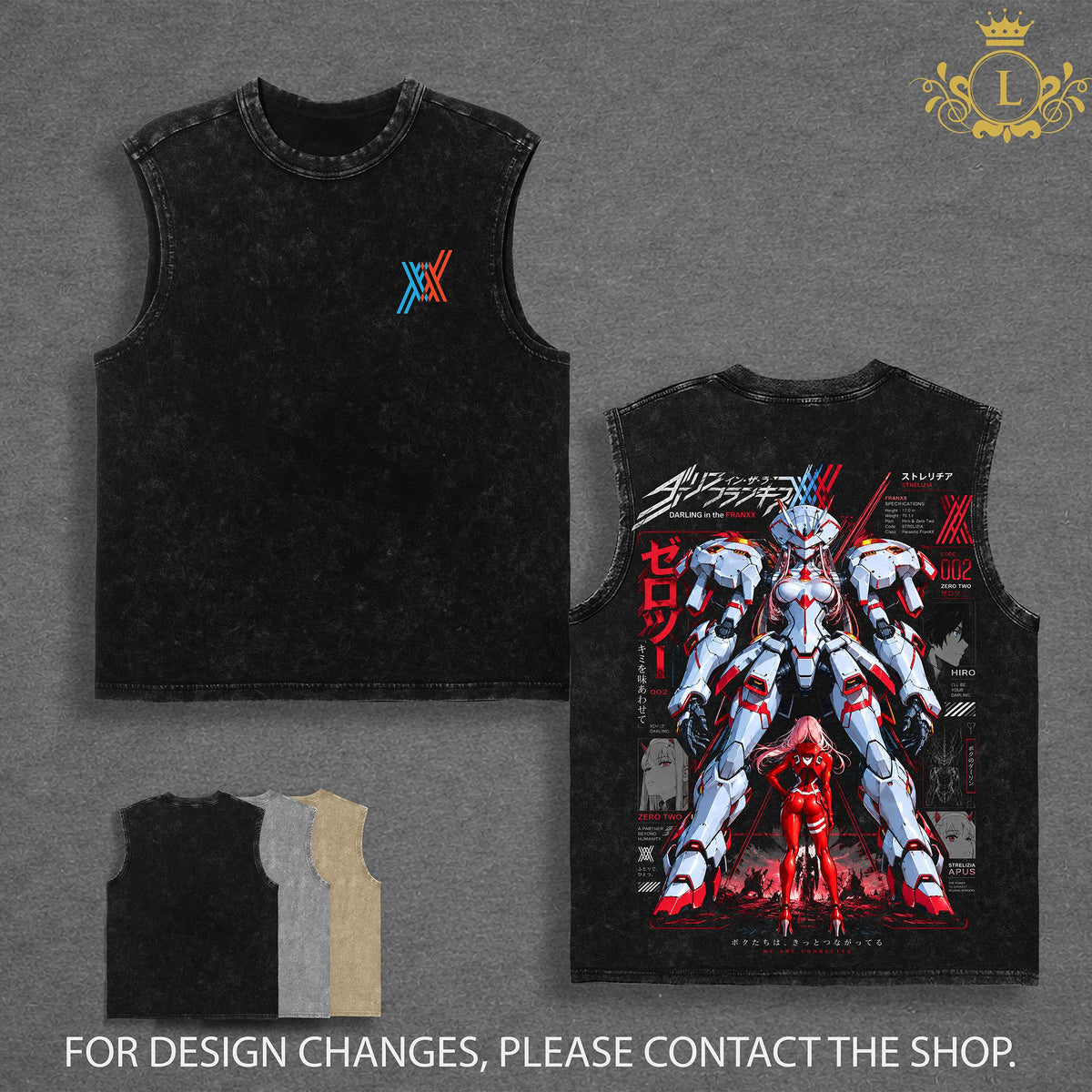 Limited Darling in the Franxx Zero Two Washed T-Shirt, Strelizia Mecha Anime Graphic Tee, Hiro and Zero Two Vintage Acid Wash Oversized Shirt, Double Sided Print, Japanese Anime Streetwear, Unisex Cotton Tee, Gift for Anime Fans