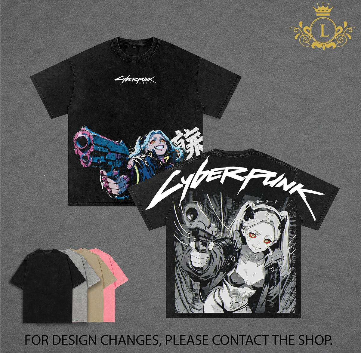 Limited Cyberpunk Edgerunners Rebecca Anime Double Printed Vintage Washed Tee Unisex Oversize Anime Manga Washed Heavyweight Cotton T-shirt