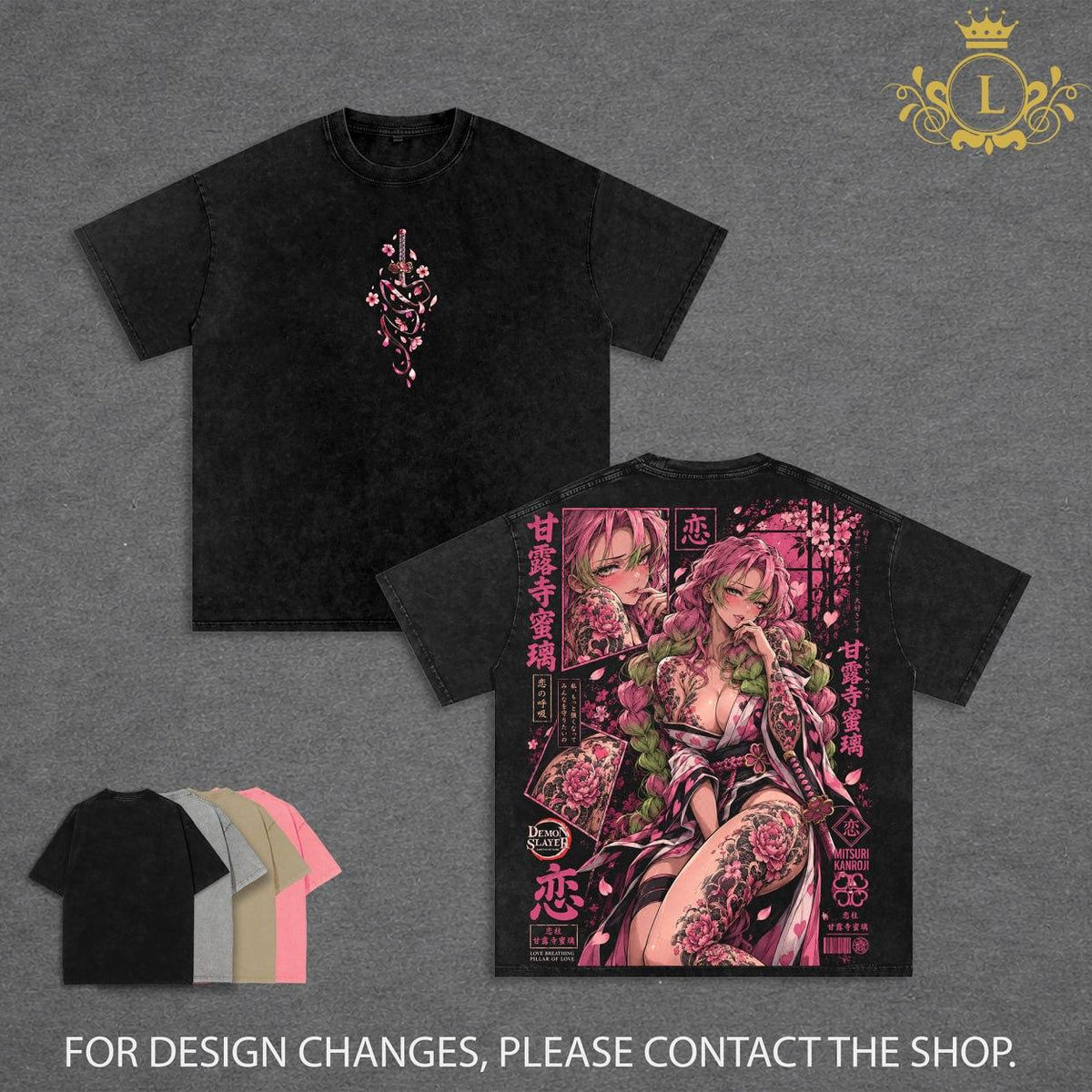 Limited Edition Mitsuri Kanroji Vintage Washed Graphic Tee Demon Slayer T-Shirt Kimetsu No Yaiba Shirt Blood Demon Art Heavy Cotton Unisex Streetwear Gift for Anime Lovers