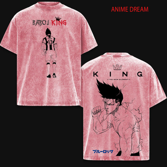 Shoei Barou Blue Lock Anime Double Printed Vintage Washed Tee Unisex Oversize Anime Manga Washed Heavyweight Cotton T-shirt, Gift For Anime Fan, Anime Lover
