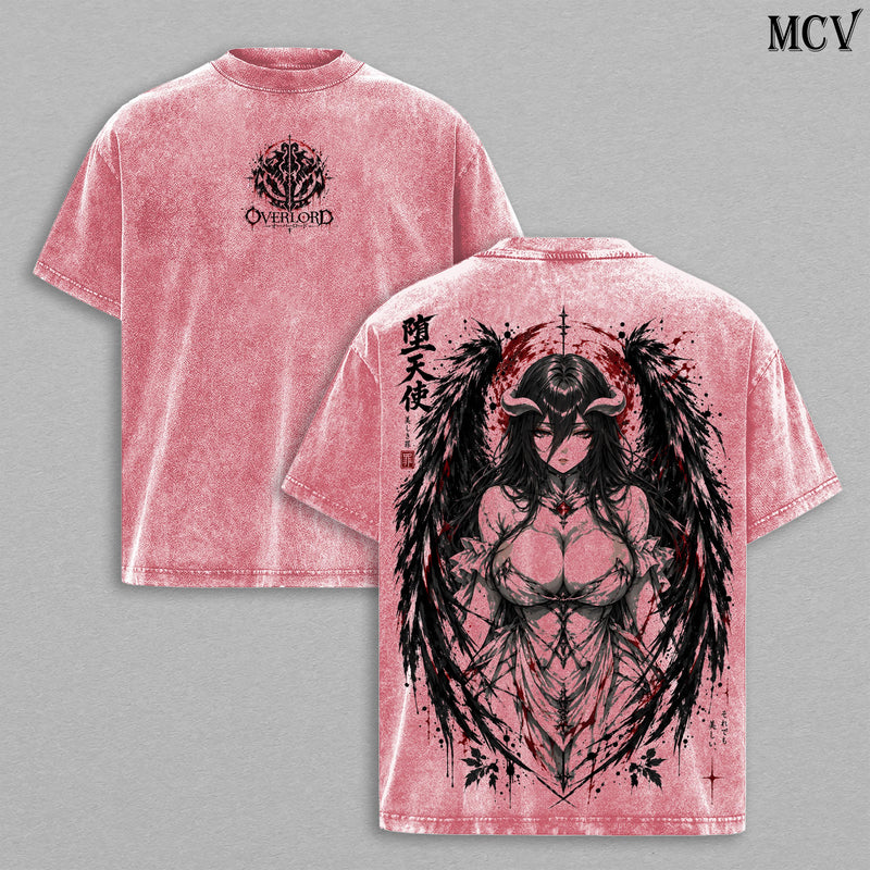 Albedo Overlord Tee – Albedo Vintage Washed T-Shirt | Overseer of the Guardians | Gothic Japanese Irezumi Tattoo Art | Overlord Anime Manga Graphic Tee | Heavy Cotton Unisex Oversized Streetwear Top
