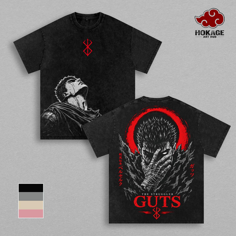 Guts Berserk T-Shirt, Black Swordsman Graphic Tee, Vintage Washed Manga Shirt, Oversized Back Print T Shirt, Heavyweight Cotton Tee, Dark Anime Streetwear