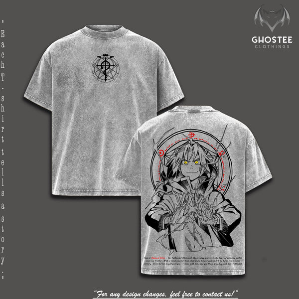 Edward Elric - Fullmetal Alchemist Anime Tee Washed Graphic Tee Vintage Tees Oversized Tshirt Men Clothes Men Anime Manga Streetwear Heavy Cotton Menswear Top Retro Graphic Tee Fall Outfits Gift for Men