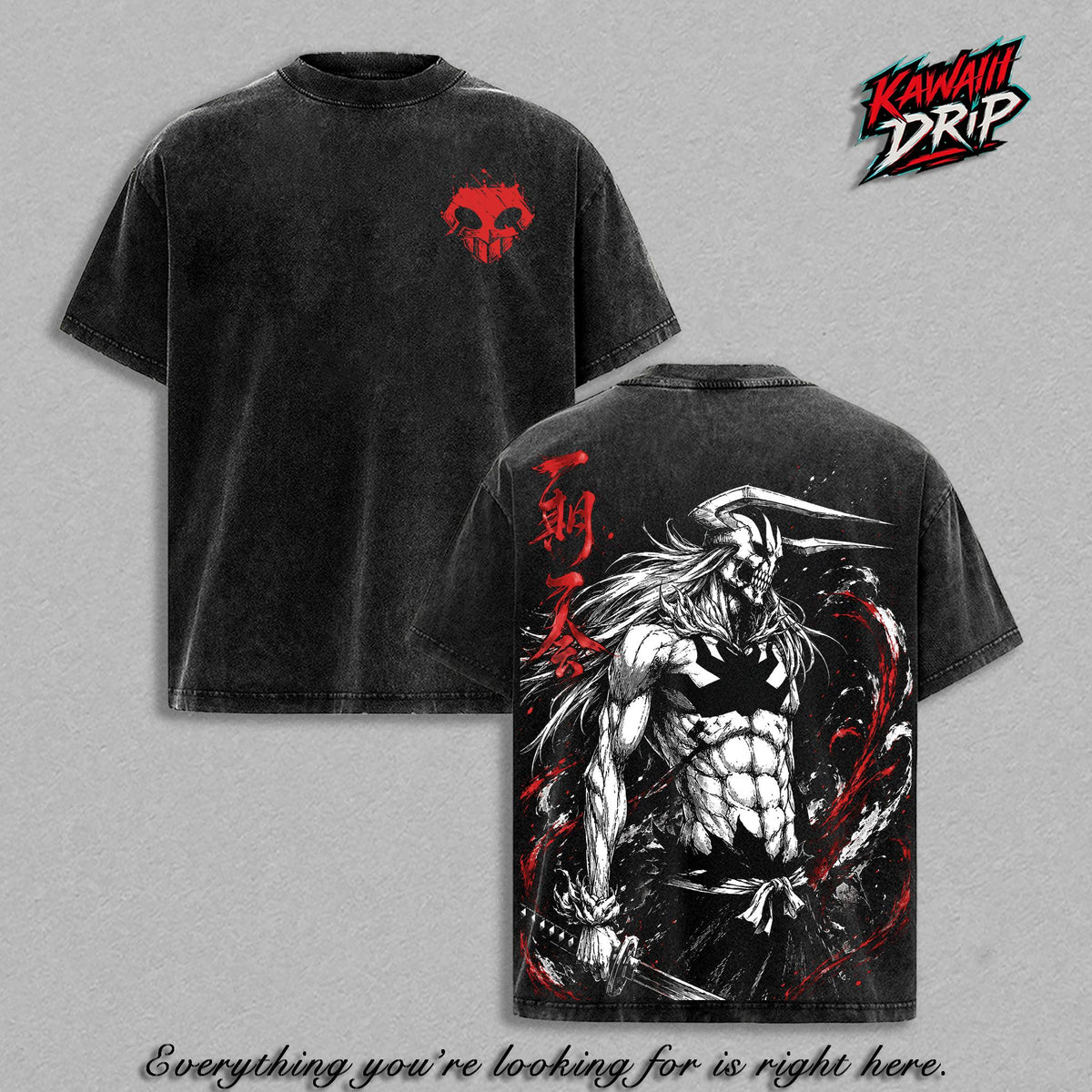 Ichigo Bleach Vintage Washed T-Shirt - Hollow Ichigo Anime Graphic Tee Heavyweight Cotton Oversized Streetwear Unisex Gift
