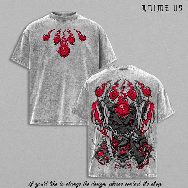 Shiki Fujin T-Shirt Anime Vintage Washed Oversized Graphic Tee Shinigami Seal Technique Streetwear Top for Anime Fans