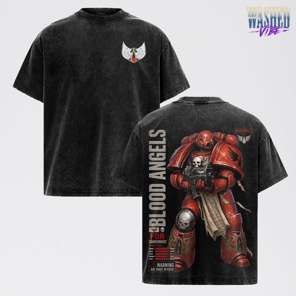 Blood Angels Space Marine Warhammer 40,000: Dawn of War IV T-Shirt, Retro Grimdark Sci-Fi Graphic Tee, Space Warrior Tabletop Gaming Streetwear, Warhammer 40K Fan Apparel, Gift for Men & Women, Video Game Shirt, Boy Merch Streetwear