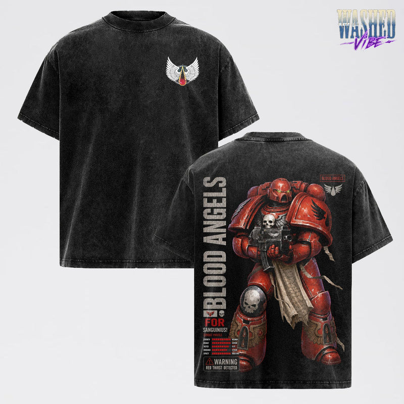 Blood Angels Space Marine Warhammer 40,000: Dawn of War IV T-Shirt, Retro Grimdark Sci-Fi Graphic Tee, Space Warrior Tabletop Gaming Streetwear, Warhammer 40K Fan Apparel, Gift for Men & Women, Video Game Shirt, Boy Merch Streetwear