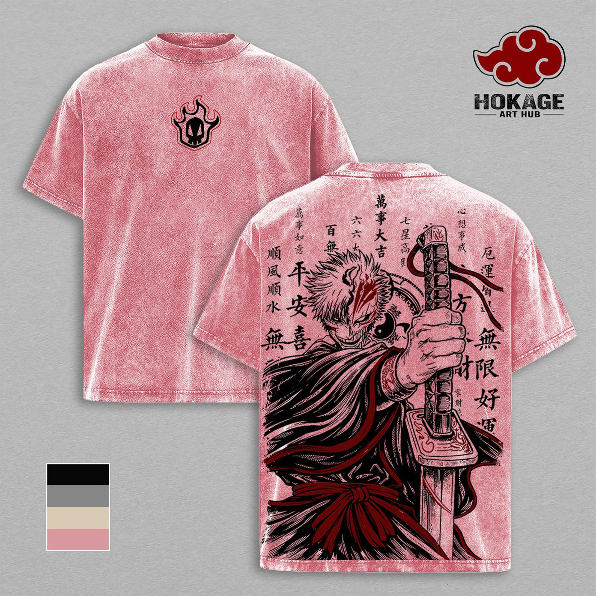 Ichigo Kurosaki Washed Tee, Bleach Anime Graphic Tee, Hollow Mask Shirt, Bankai Sword Shirt, Vintage Washed Shirt, Anime Streetwear Gift