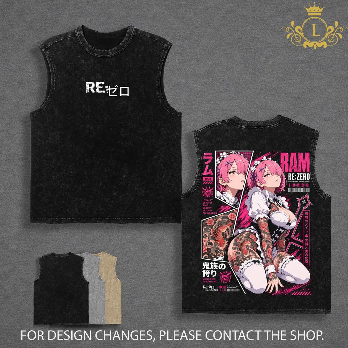 Limited Ram Re Zero Vintage Washed T Shirt, Anime Maid Graphic Tee, Ram Tattoo Anime Shirt, Oversized Heavyweight Cotton Streetwear, Dark Fantasy Anime Apparel, Double Printed Unisex Tee, Gift for Re Zero Fans