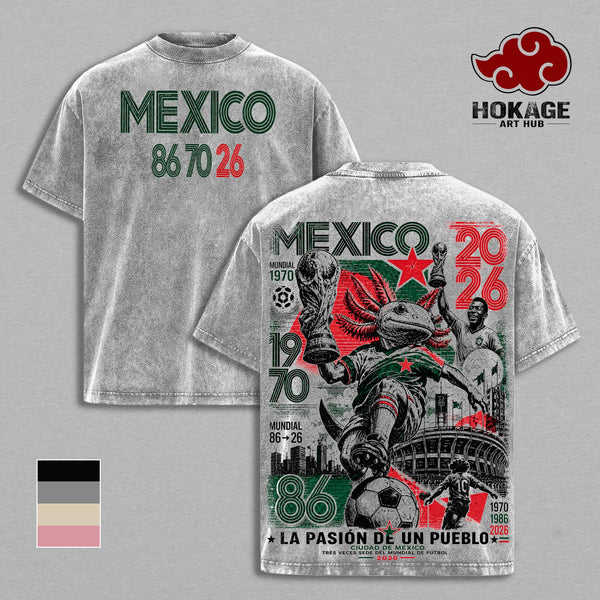 Mexico 86 70 26 United World Football Tour 2026 Vintage Washed Soccer T-Shirt, Retro Axolotl Futbol Graphic Tee, Oversized Heavyweight Cotton Streetwear, Mexico Football Fan Shirt, Sports Aesthetic Gift Merch Apparel