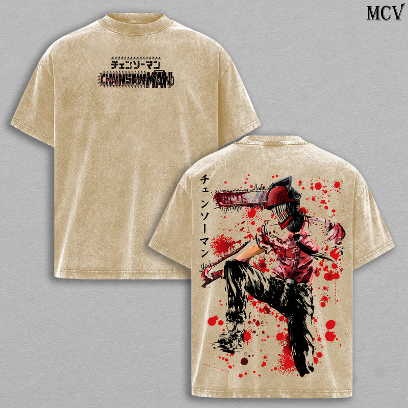 Chainsaw Devil Denji – Chainsaw Man Vintage Washed Anime Graphic T-Shirt Japanese Manga Streetwear