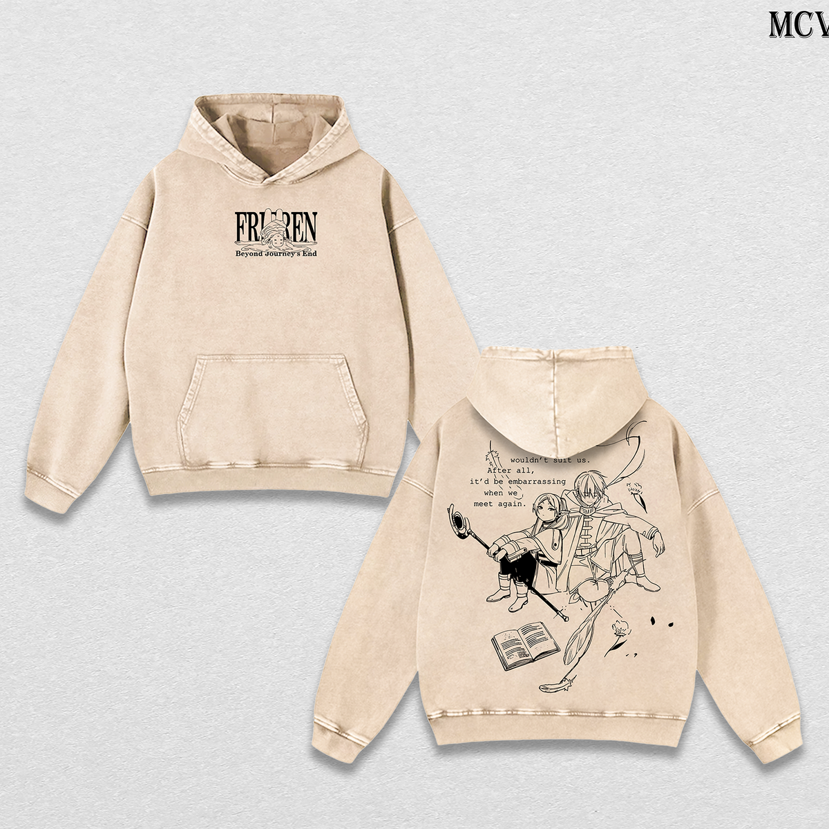 Frieren & Hero Quiet Moments Hoodie – Beyond Journey’s End Vintage Washed Anime Hoodie Aesthetic Streetwear