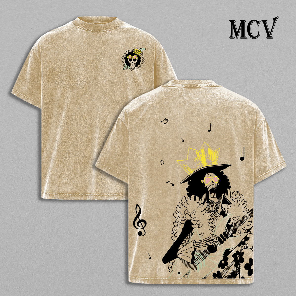 Brook One Piece Washed T-Shirt, Vintage Anime Oversized Tee, Heavy Cotton Streetwear Shirt