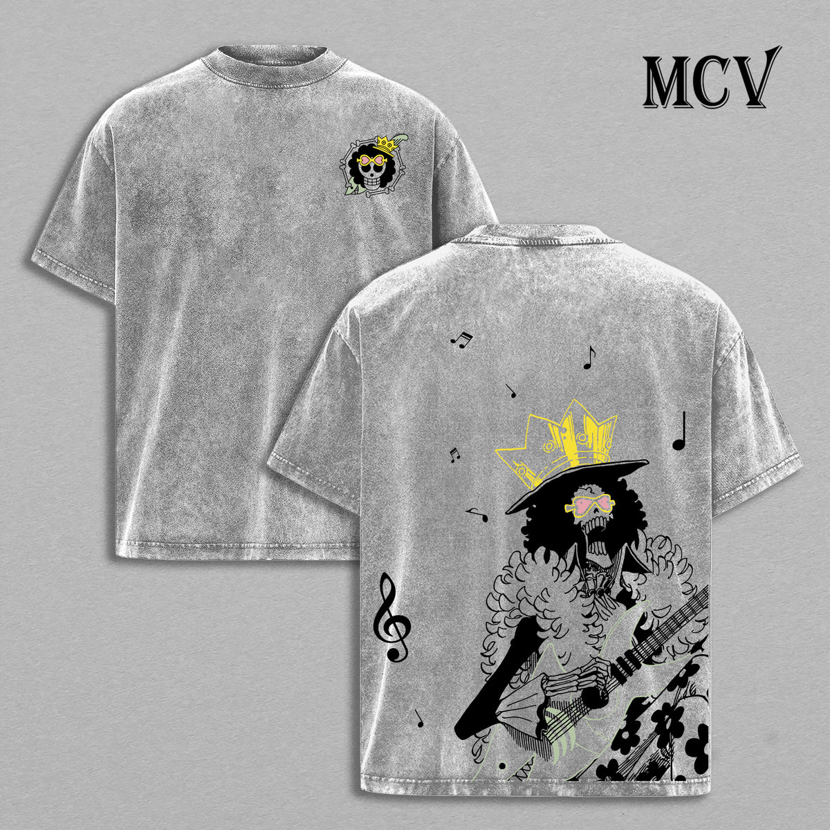 Brook One Piece Washed T-Shirt, Vintage Anime Oversized Tee, Heavy Cotton Streetwear Shirt