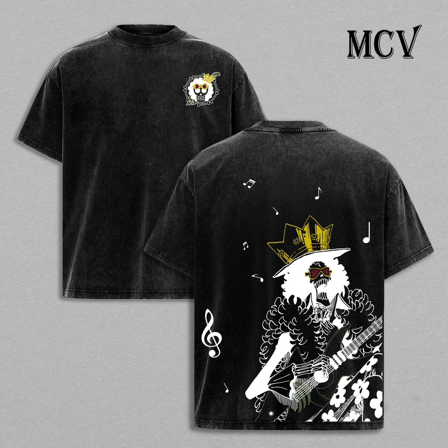 Brook One Piece Washed T-Shirt, Vintage Anime Oversized Tee, Heavy Cotton Streetwear Shirt