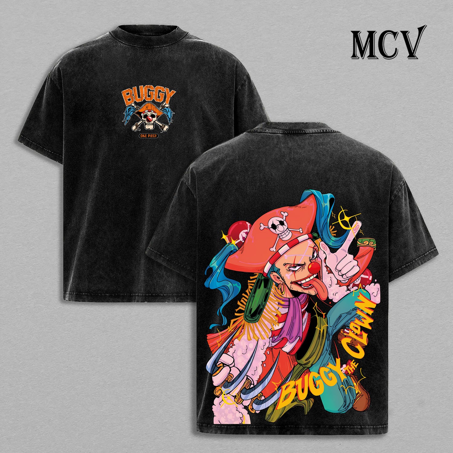 Buggy The Clown One Piece Washed T-Shirt, Vintage Anime Oversized Tee, Heavy Cotton Shirt