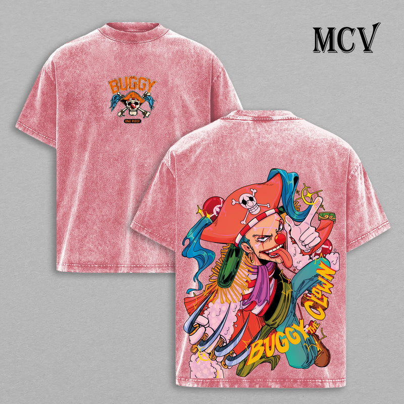 Buggy The Clown One Piece Washed T-Shirt, Vintage Anime Oversized Tee, Heavy Cotton Shirt