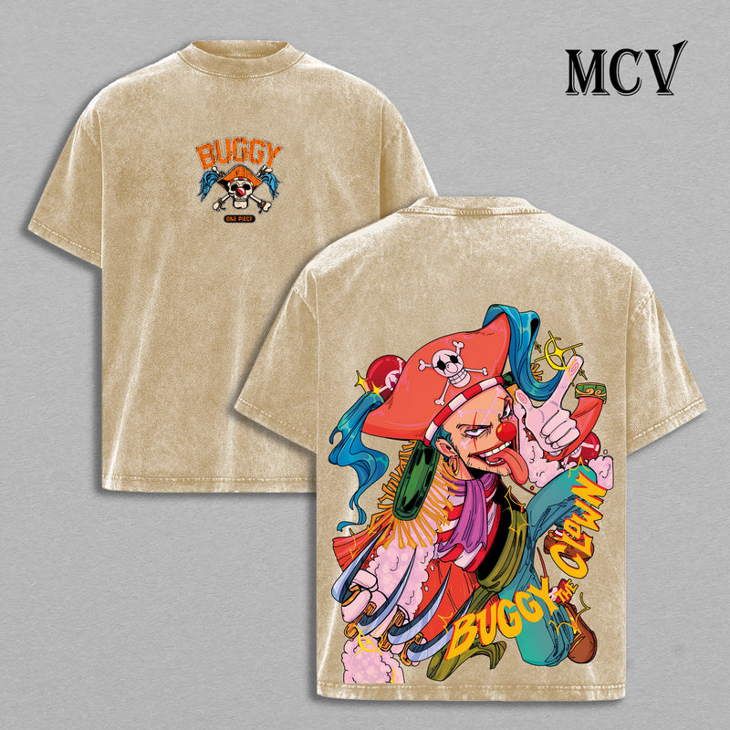 Buggy The Clown One Piece Washed T-Shirt, Vintage Anime Oversized Tee, Heavy Cotton Shirt