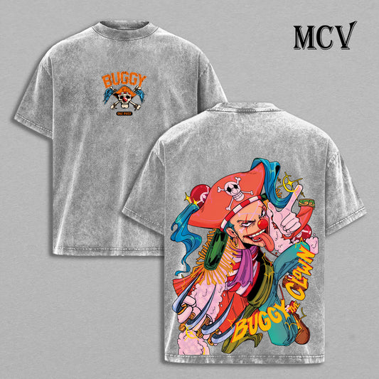 Buggy The Clown One Piece Washed T-Shirt, Vintage Anime Oversized Tee, Heavy Cotton Shirt