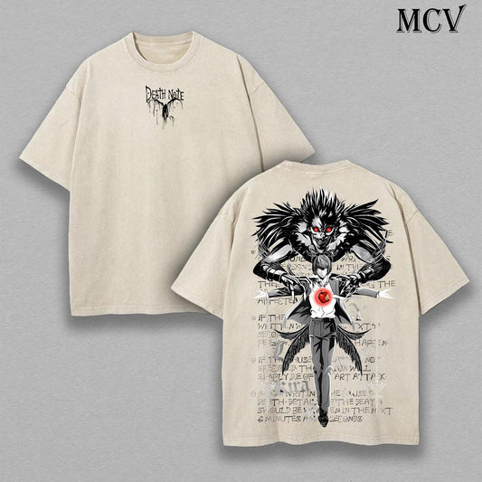 Ryuk & Light Yagami (Kira) Washed Tee – Death Note Anime Streetwear Vintage T-Shirt