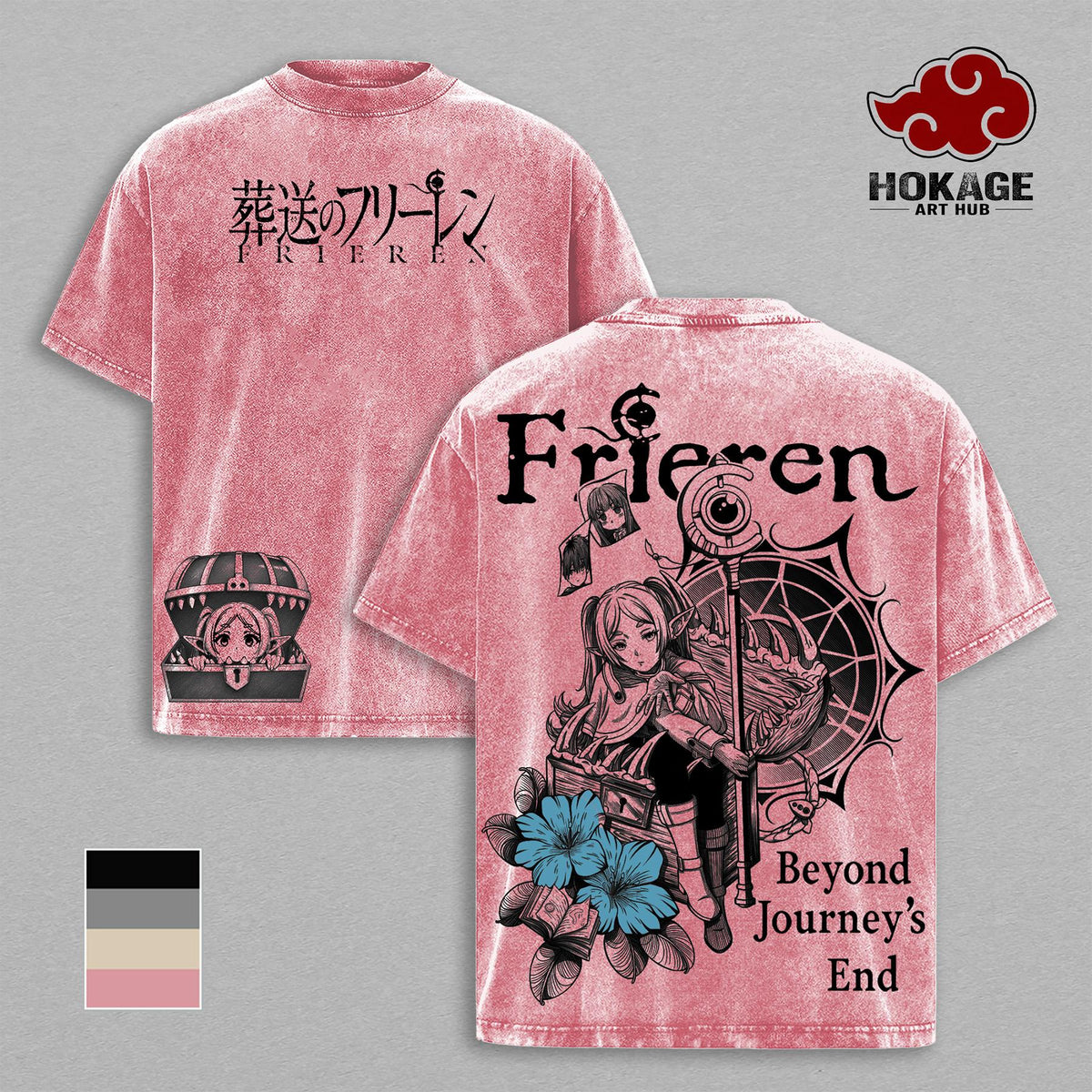 Frieren Washed Tee, Beyond Journey's End Anime Graphic Tee, Oversized Y2K Bootleg Vintage Washed Shirt, Heavyweight Streetwear For Men, Japanese Retro Manga Unisex Streetwear, Gift For Anime Lovers And Frieren Fans