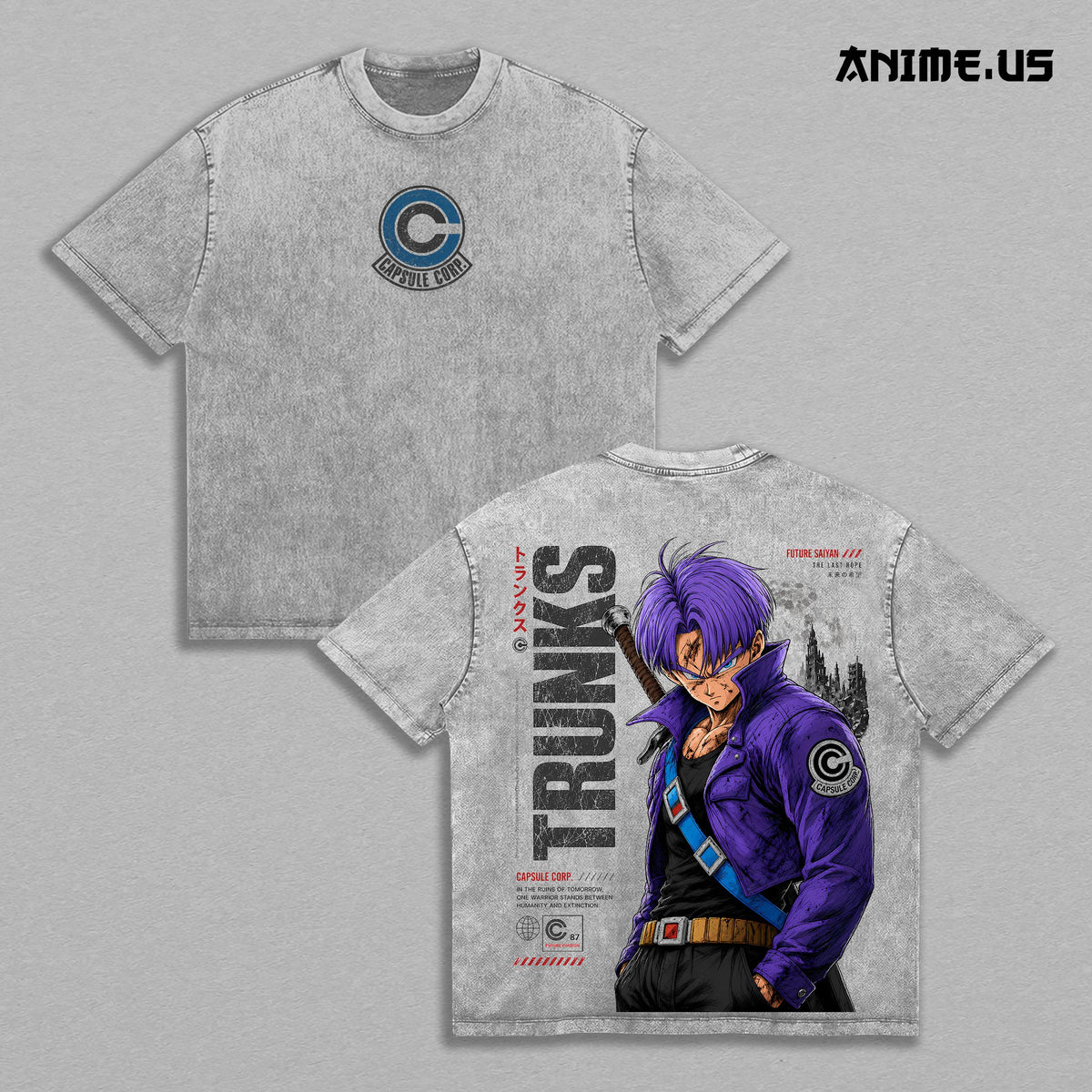 Future Trunks Time Traveler DBZ Anime Graphic Vintage Shirt, Capsule Corp Future Warrior Double Printed Tee Heavyweight Cotton Streetwear