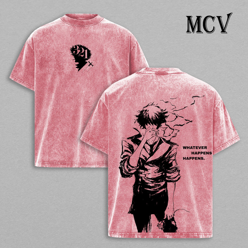 Cowboy Bebop Washed T-Shirt, Vintage Anime Oversized Tee, Heavy Cotton Streetwear Shirt