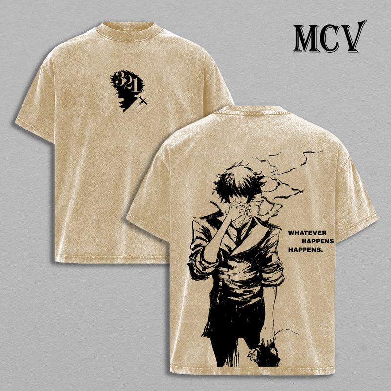 Cowboy Bebop Washed T-Shirt, Vintage Anime Oversized Tee, Heavy Cotton Streetwear Shirt